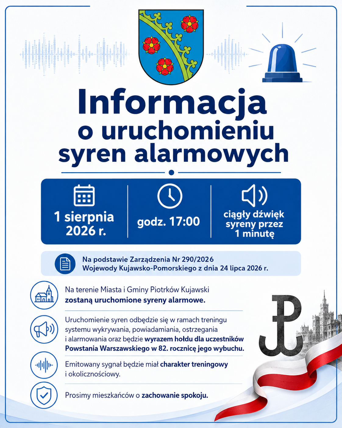 Informacja o uruchomieniu syren alarmowych w dniu 1 sierpnia 2026 r.